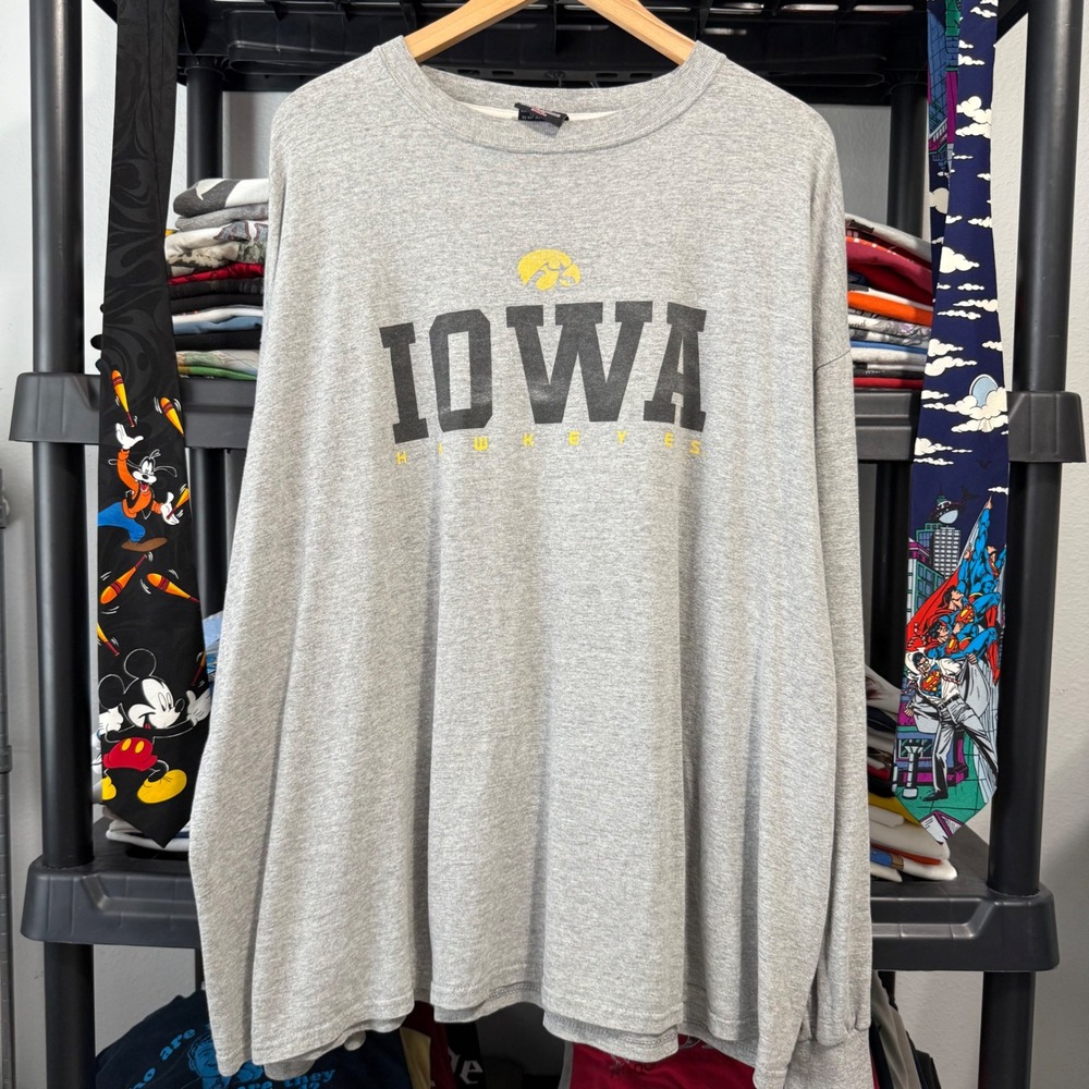 Y2K Gray Iowa Hawkeyes Colosseum Graphic Long Sleeve Tee 3XL Light Wear